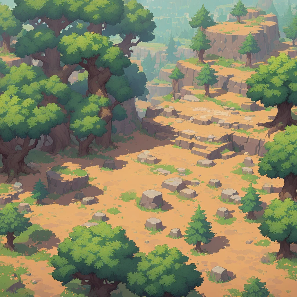 retro video game style,pixelated, vibrant pastel colors,8-bit characters,blocky shapes,sharp lines,detailed shading,classic gaming vibe,nostalgic atmosphere,classic arcade games,masterpiece:1.2,ultra-detailed,illustration style, 2d texture, stone texture, 4 k seamless mud texture, video game texture, dirt texture, tileset, game tiles, grass, 3/4th perspective trees, 3/4th perspective tileable rock texture, 3/4th perspective tileable cliff formations, tileable trees, topdown view, game texture, game art, tileable texture, very detailed cliff texture, intricate stones, top down view, 3/4th perspective