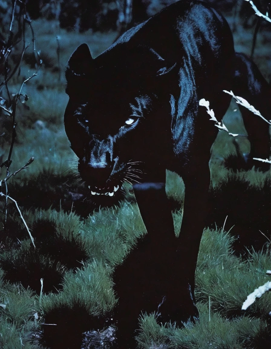 giant black panther sits on electric pole with many electric cables in bangkok at night