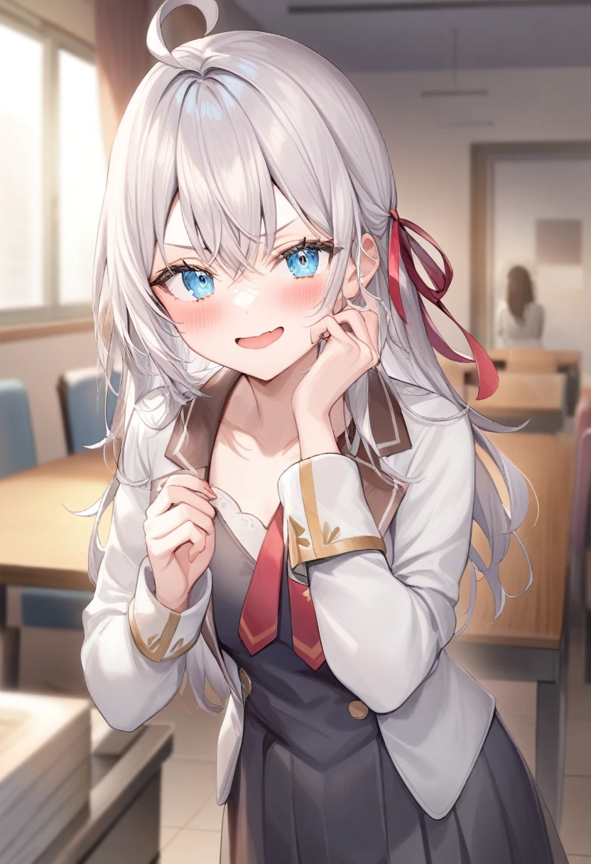 One girl, Alisa Mikhailovna Kujo,Tomorrow, my friend, Arya-san, will be visiting Russia.,alone, Long Hair, Eyebrows visible through hair, Hair between the eyes, Silver Hair, Hair Ribbon, blue eyes, Medium chest, ,Long sleeve, Jacket,
View your viewers,
Highest quality, so beautiful,