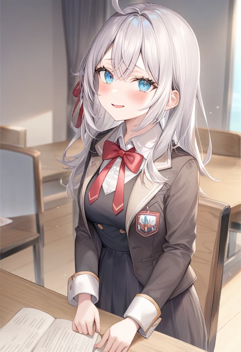 One girl, Alisa Mikhailovna Kujo,Tomorrow, my friend, Arya-san, will be visiting Russia.,alone, Long Hair, Eyebrows visible through hair, Hair between the eyes, Silver Hair, Hair Ribbon, blue eyes, Medium chest, ,Long sleeve, Jacket,
View your viewers,
Highest quality, so beautiful,