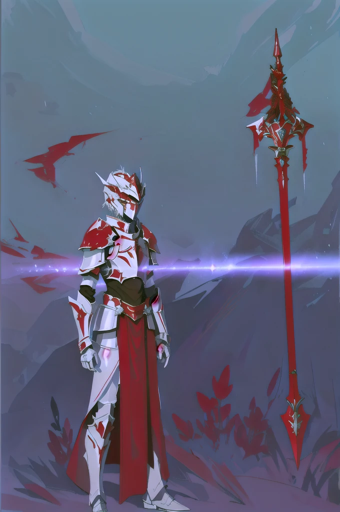 cartoon of a knight with a red lance, silver armor and red clothing, red armor, white and red armor, magic armor, clothed in ethereal battle armor, blood red armor, knight armored in red, ice crystal armor, rpg character avatar, red demon armor, armor and robes, fantasy knight, fantasy , face hidden by helmet armor