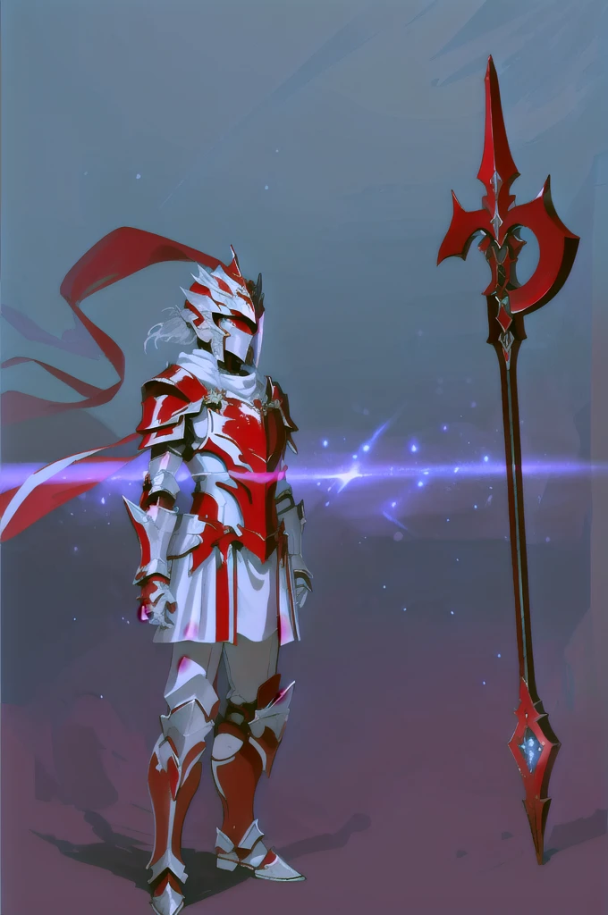 cartoon of a knight with a red lance, silver armor and red clothing, red armor, white and red armor, magic armor, clothed in ethereal battle armor, blood red armor, knight armored in red, ice crystal armor, rpg character avatar, red demon armor, armor and robes, fantasy knight, fantasy , face hidden by helmet armor