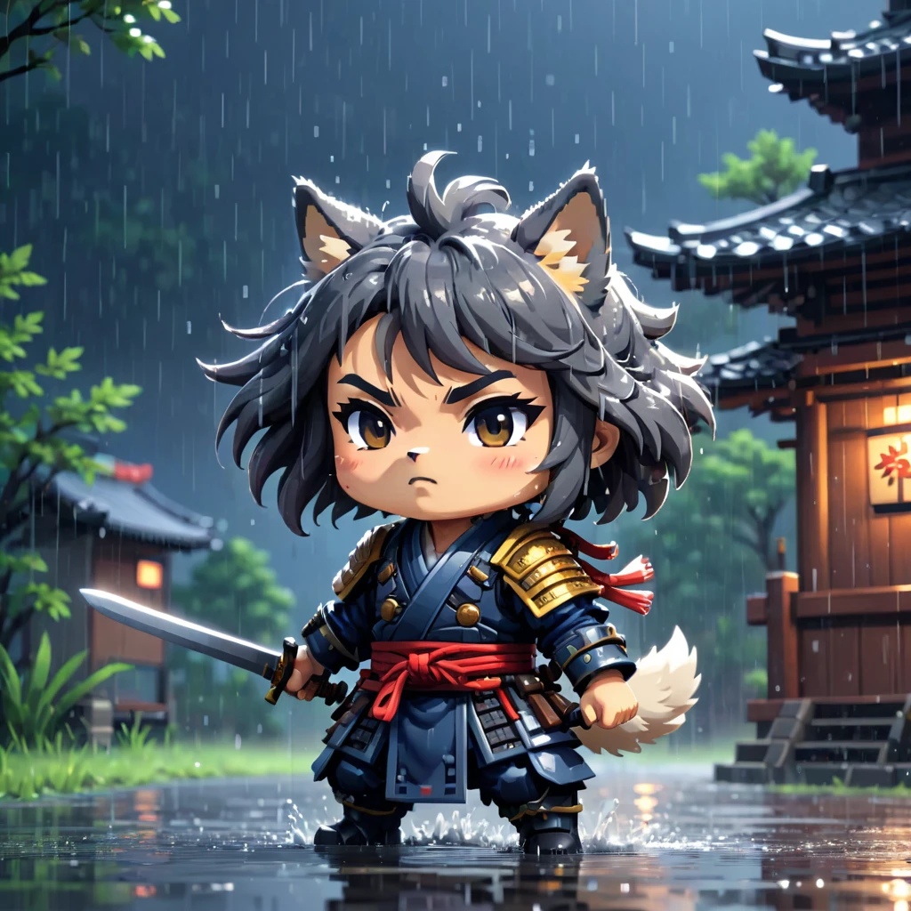 (Pixel Art:1.5), (Pixel Theme:1.5), (Chibi expression:1.5), (Chibi Characters:1.5), (Japanese game characters:1.5), (fantasy:1.5), (Rainy night:1.5), (Heavy rain:1.5), (1 Japan Samurai:1.5), (1猴子和Wolf:1.5), (Decisive Battlefield:1.5),(Wolf:1.5), (Wolf:1.5), (Wolf:1.5), (Japanese background:1.5, 1400s:1.5),