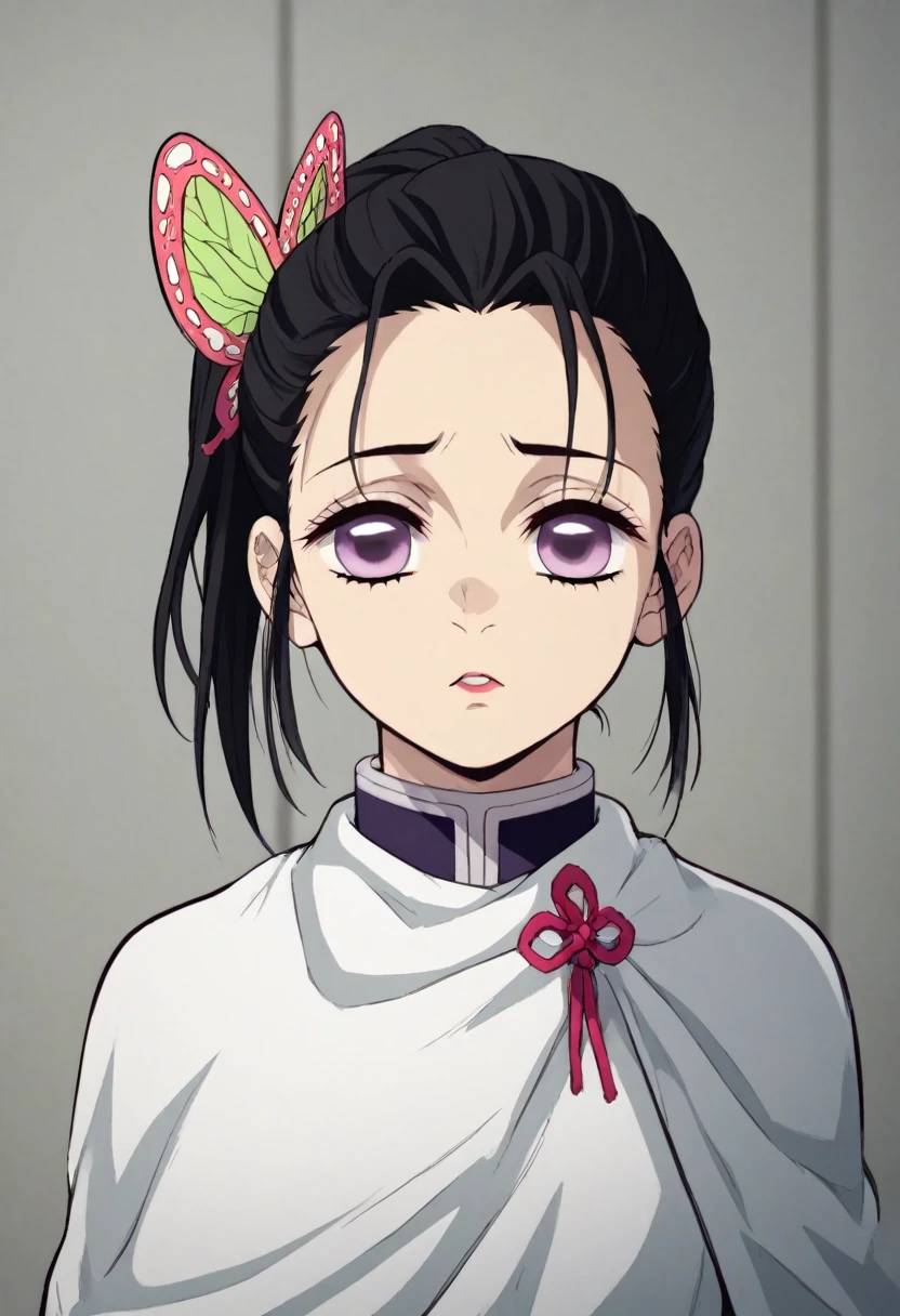 kanao tsuyuri (demon slayer), purple eyes, black hair, butterfly hair ornament, demon slayer corps uniform,