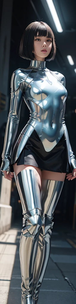 born, masterpiece, Ultra-thin photo, 最high quality, 超High resolution, Realistic, sunlight, Full body portrait, Very beautiful, Dynamic pose, Delicate face, bornきbornきとした目, (Side view), She uses the mechanism of a futuristic cyborg woman, （blue eyes, Black and grey mesh color hair）、 Futuristic Star Wars Background, high tech, Very detailed, Detailed face, Detailed, intricate and busy background, nice, milky,  Very detailed肌, Realistic skin detail, Pores are visible, Sharp focus, Volume Mist, night, 8K Ultra HD, Digital single-lens reflex camera, high quality, Film Grain, Fair skin, Photorealism, Lomography, expanding metropolis in a futuristic dystopia, View from below, translucent、（Big eyes、Well-formed face）、Sexy、（（Hold the super long sword））beautiful girl Leather skirt Leather boots Bob Papa 前髪 でか眉毛 Short Bob おButt erotic パイパンボブ 海苔カット Knee-high boots 黒 水色 ピンク Very short Bowl Cut、Beautiful woman、Japanese、Korean Model、beautiful girl,Leather skirt,Leather boots,Bob Papa,短いBob Papa、Butt,Patsun,Patsun bangs,Thick eyebrows,Short Bob,Butt,erotic,Shaved Bob,Wakame-chan Cut,Knee-high boots,Blunt bangs,Bowl Cutの髪,enamel,Very short,Bowl Cut,Bob Hair,lipstick,Embarrassing,Realistic,Surreal,masterpiece, 最high quality,ultra-Familiar,super Familiar skin,Familiar,Perfect Anatomy、( 最high quality、8K、masterpiece: 1.1 )、Angelique is a very beautiful and cute girl.,
Fine and beautiful eyes, 
Beautiful double eyelids,
(Big eyes:1.3),
Long brown straight hair, 
Transparent bang,
Sharp focus,
Beautiful and exquisite face and eyes, 
Droopy eyes,break  
(Ultra-shiny metallic pale blue full bodysuit:1.3),
(Bodysuits only come in one color:Super metallic pale blue) ,
Ultra tight fitting bodysuit ,
(Ultra Reflective Bodysuit:1.3),
walk,
Small Nose,
Small Mouth, 
A happy smile showing teeth,
Are standing,Brown Hair,
Beautiful legs,
(最high quality:1.2),
RAW Photos, 
High resolution, 
Perfect detail, 
Professional photography, 
Professional Lighting,
Strong lighting in bodysuit,Outdoor,Beautiful legs,Captivating smile,Swimwear, ワンピースSwimwear, latex,Please put your feet up,Huge breasts,Disproportionate breasts