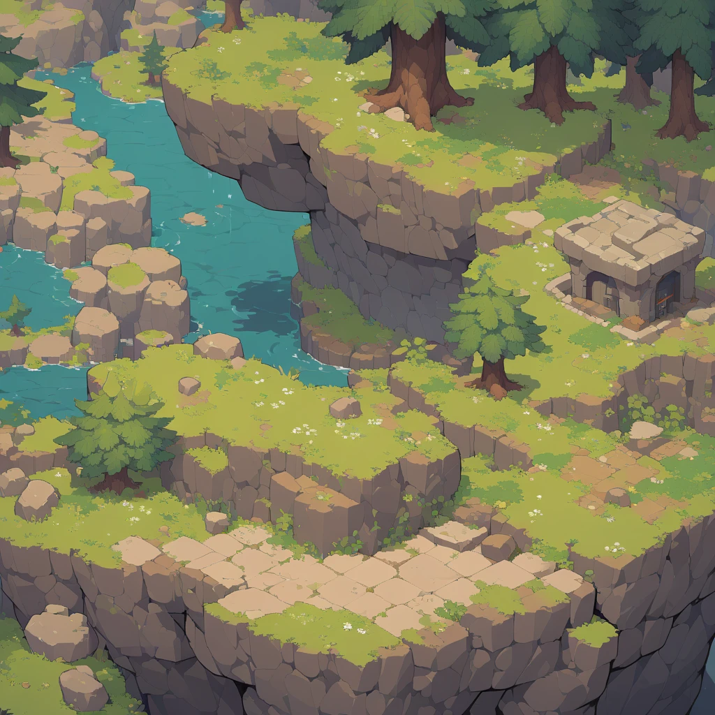 retro video game style,pixelated, vibrant pastel colors,8-bit characters,blocky shapes,sharp lines,detailed shading,classic gaming vibe,nostalgic atmosphere,classic arcade games,masterpiece:1.2,ultra-detailed,illustration style, 2d texture, stone texture, 4 k seamless mud texture, video game texture, dirt texture, tileset, game tiles, grass, 3/4th perspective trees, 3/4th perspective tileable rock texture, 3/4th perspective tileable cliff formations, tileable trees, topdown view, game texture, game art, tileable texture, very detailed cliff texture, intricate stones, top down view, 3/4th perspective