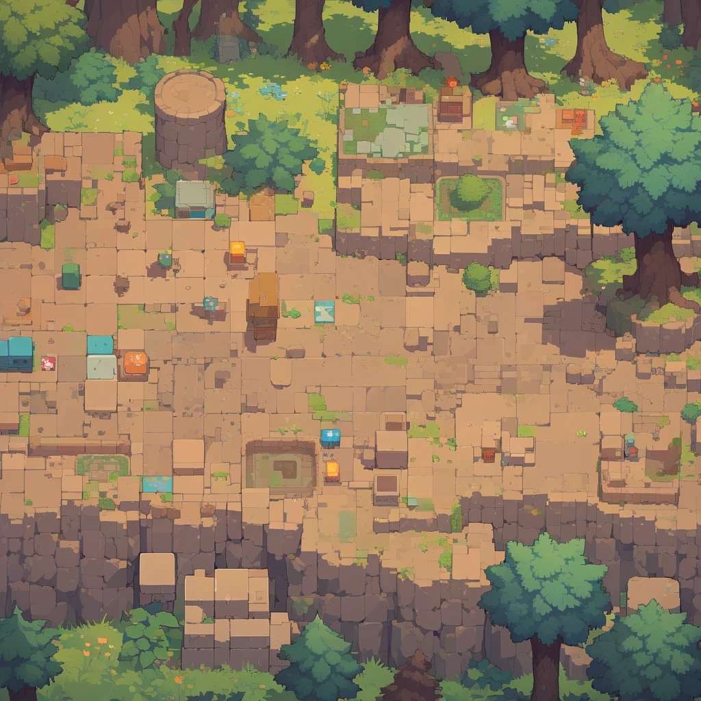 retro video game style,pixelated, vibrant pastel colors,8-bit characters,blocky shapes,sharp lines,detailed shading,classic gaming vibe,nostalgic atmosphere,classic arcade games,masterpiece:1.2,ultra-detailed,illustration style, 2d texture, stone texture, 4 k seamless mud texture, video game texture, dirt texture, tileset, game tiles, grass, 3/4th perspective trees, 3/4th perspective tileable rock texture, 3/4th perspective tileable cliff formations, tileable trees, topdown view, game texture, game art, tileable texture, very detailed cliff texture, intricate stones, top down view, 3/4th perspective