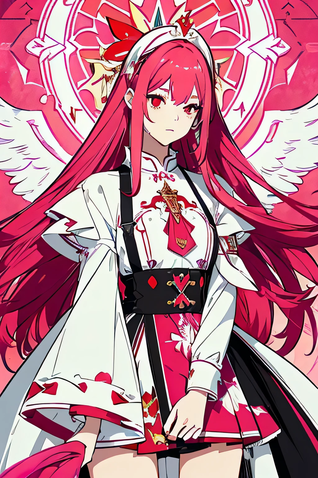 1girl, (((girl with red eyes, vibrant pink long hair))), rich in detail, 4k, (((masterpiece, best quality, aesthetic, heavenly)))