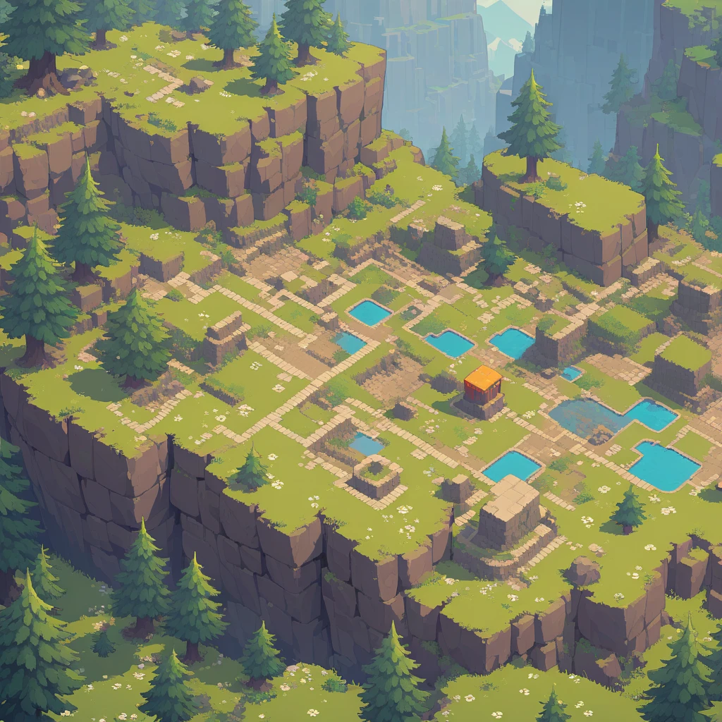 retro video game style,pixelated, vibrant pastel colors,8-bit characters,blocky shapes,sharp lines,detailed shading,classic gaming vibe,nostalgic atmosphere,classic arcade games,masterpiece:1.2,ultra-detailed,illustration style, 2d texture, stone texture, 4 k seamless mud texture, video game texture, dirt texture, tileset, game tiles, grass, 3/4th perspective trees, 3/4th perspective tileable rock texture, 3/4th perspective tileable cliff formations, tileable trees, topdown view, game texture, game art, tileable texture, very detailed cliff texture, intricate stones, top down view, 3/4th perspective