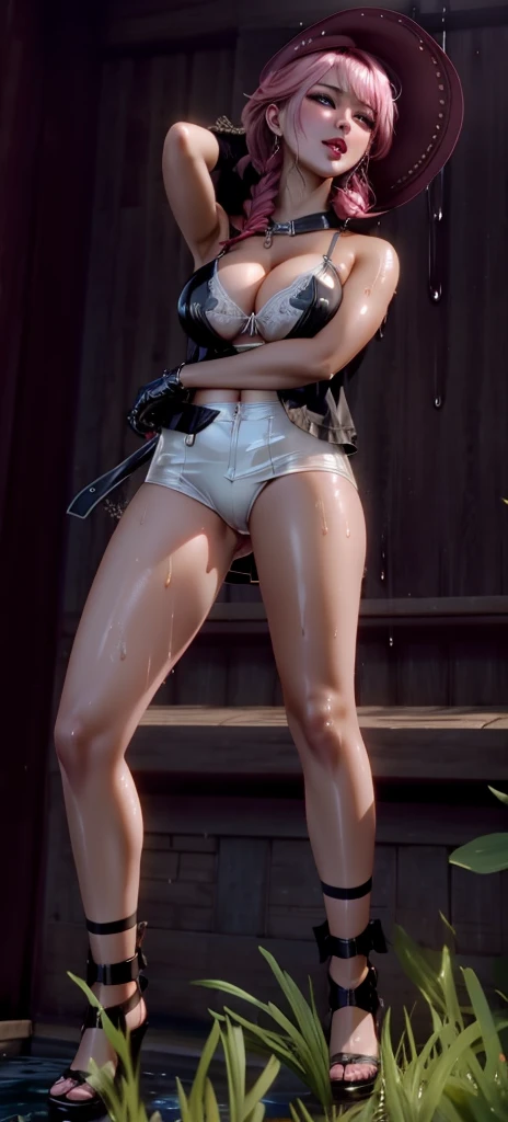 Sexy Girl, 1 Girl, Full body, standing, cowboy shot, Best quality, Ultra Detail, 8K, Ultra high realistic, Detailed face, Masterpiece, (Blushing:1.3), Milf, , Wet skin, Wet in miss V, Wet pussy, Ahegao face, climax horny girl, Girl blowjob, Big thighs, Sexy bikini, Dark Gothic Makeup, Blade and soul, Final fantasy 14 style
