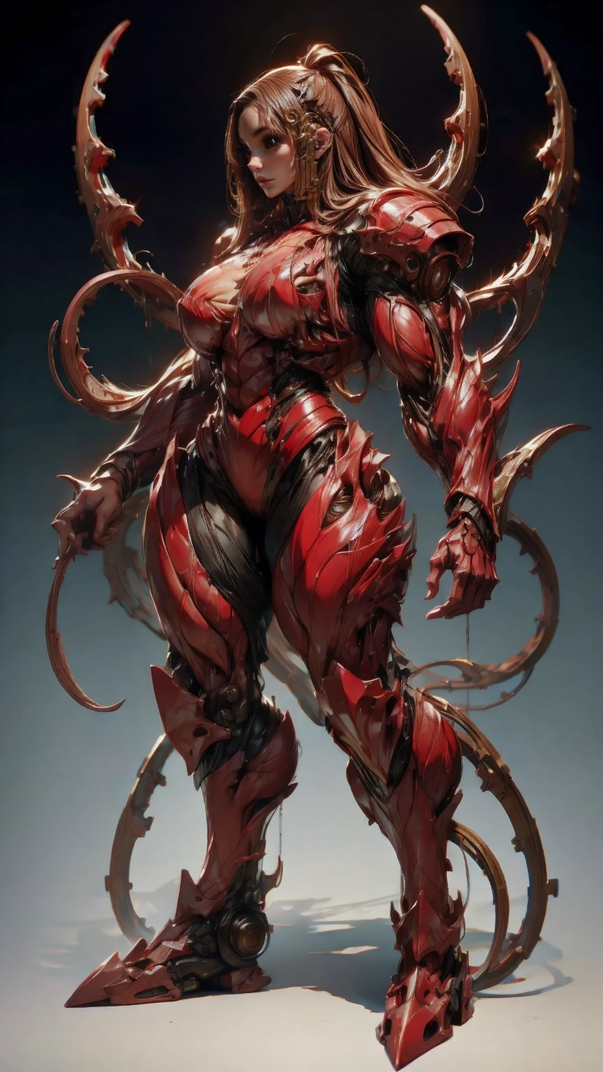 a photo-realistic portrait of Megan fox as armored carnage, (solo:1.0), (red carnage skinless muscular bio-mecha armor:1.25), (mouth wide open, carnage style:1.25), (full body view:1.25), Realistic, Very detailed face and eyes, (masterpiece:1.1), (beautiful girl face:1.45)