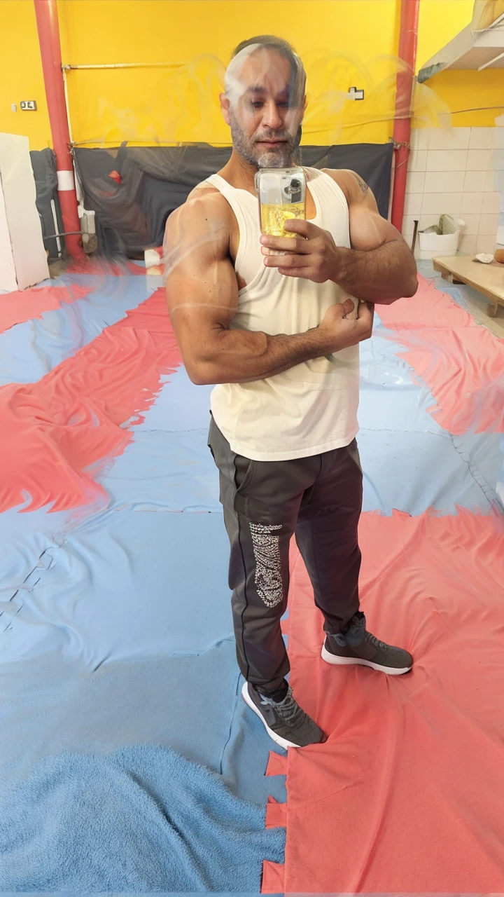 Shirtless strong man, with healed abdomen