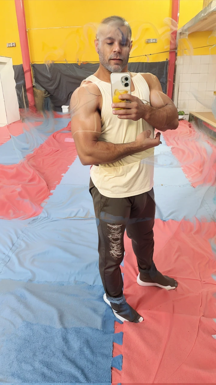 Shirtless strong man, with healed abdomen 