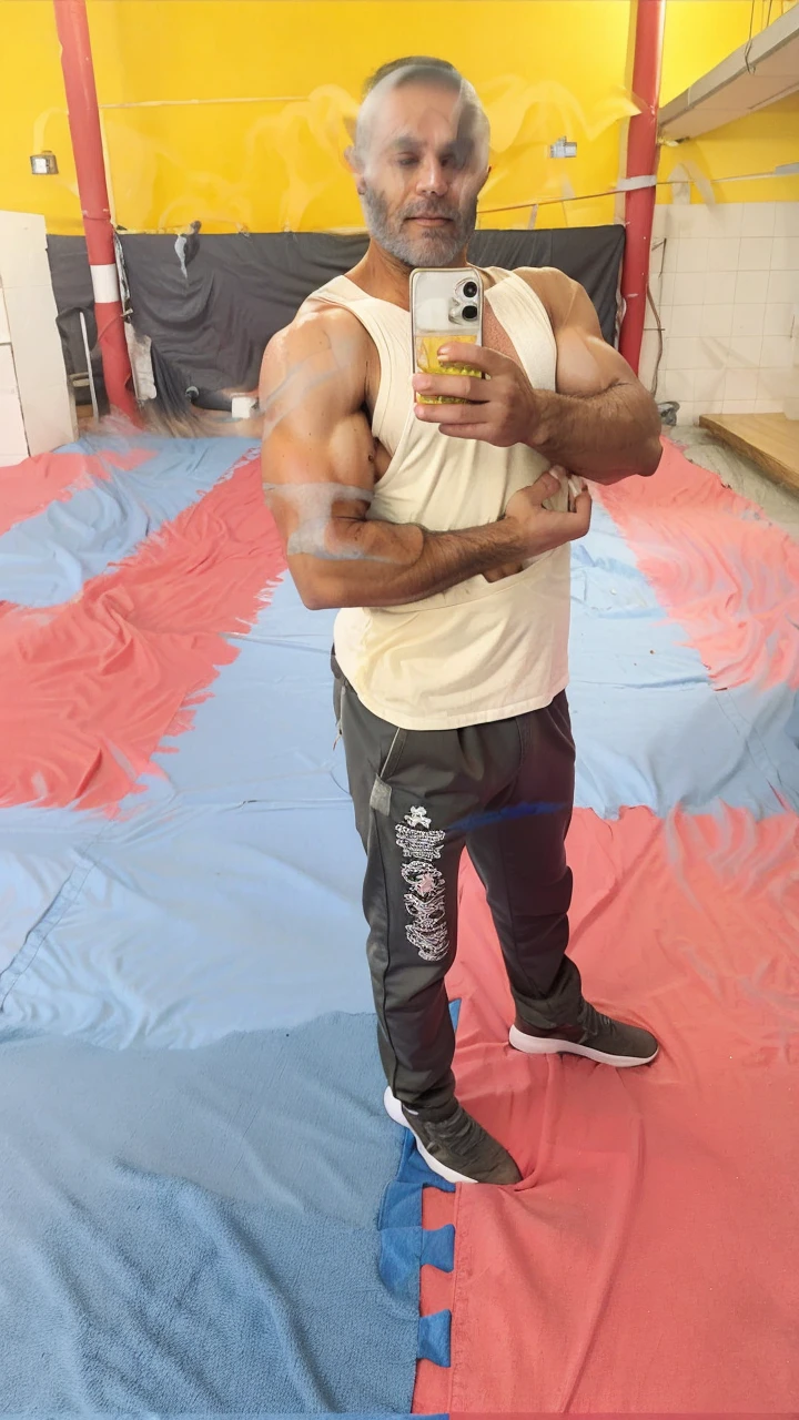 Shirtless strong man, with healed abdomen 