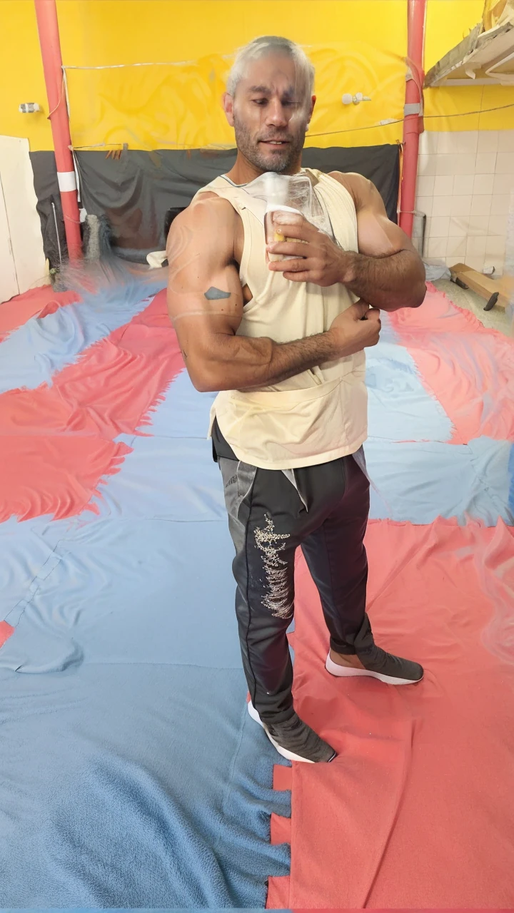 45 yers old，Guardiola，Shirtless，Tong，Bulge，office room，black long socks，Thin，musculature，lbeard，fortitude，artwork of a，tmasterpiece，k hd，angry look，white business suit，kneels on the ground，Put your hands behind your head，
