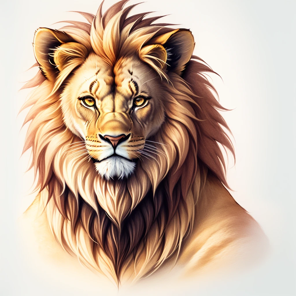Close-up of a drawing of a lion with a heart, High-quality sketch art, 2D lion in full growth, Half-lev, lion's head, realistic tattoo drawing, realism Tattoo sketch, third lion's head, 3D design for tattoo, Tattoo sketch, Tattoo sketch, High-quality sketch, Realistic tattoo design, The body of a lion, Wild Pencil Style, airbrush illustration