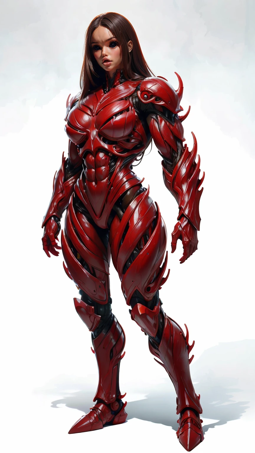 a photo-realistic portrait of Megan fox as armored carnage, (solo:1.0), (red carnage skinless muscular bio-mecha armor:1.25), (mouth wide open, carnage style:1.25), (full body view:1.25), Realistic, Very detailed face and eyes, (masterpiece:1.1), (beautiful girl face:1.45)