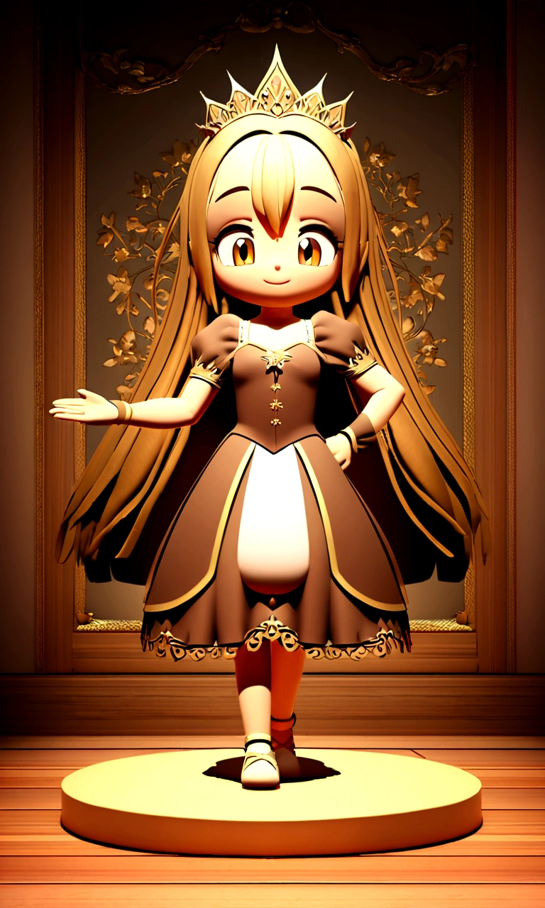 1Little girl sitting on the wooden floor，Sweaty face，Wear ballet costumes，Dance shoes，Happy expression，For the audience，Long straight hair；Composition：The character is on the right，The background is a gradient of golden velvet；3DAnimation海报，皮克斯3DAnimation风格，Pixar Renderman Rendering，Maya 8K，Animation，disney pixar 3d style，indoor，迪士尼皮克斯Animation海报；The content is simple，Simple style。A poster，banner；