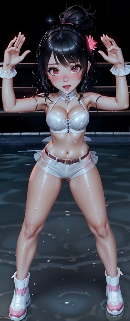 Kate Denson from Dead by Daylight, 1 Girl, Full body, standing, cowboy shot, Best quality, Ultra Detail, 8K, Ultra high realistic, Detailed face, Masterpiece, (Blushing:1.3), Milf, , Wet skin, Wet in miss V, Oil skin, Ahegao face, climax horny girl, Big thighs, Latex bra, Latex hot pants, Dark Gothic Makeup, Blade
and soul, Final fantasy 14 style, Wet, big thighs, (Naked:1.3), no clothes, beautiful breasts,body details, breast details, vagina details, Ahegao face