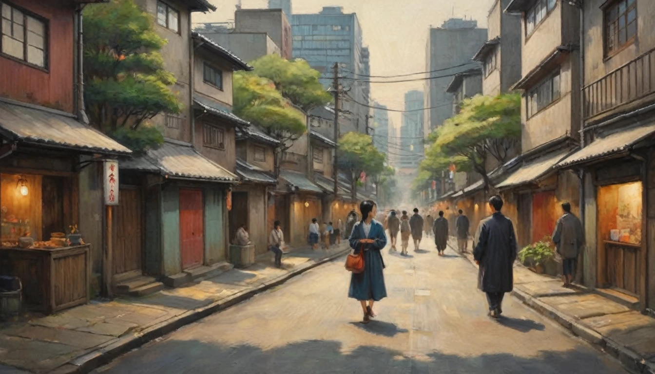 by rella, woman standing on a narrow street in a city with buildings, in a tokyo street, by Eizan Kikukawa, in the streets of tokyo, standing in an alleyway, by Torii Kiyomoto, by Kamagurka, by Tobias Stimmer, in narrow tokyo alleyway, shot in canon 50mm f/1.2
