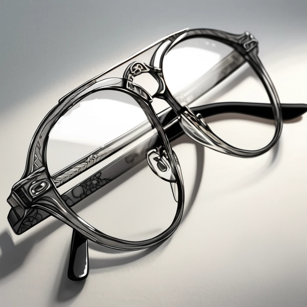 (detailed drawing) Eyeglass frames, gray tone, light and shadow, design