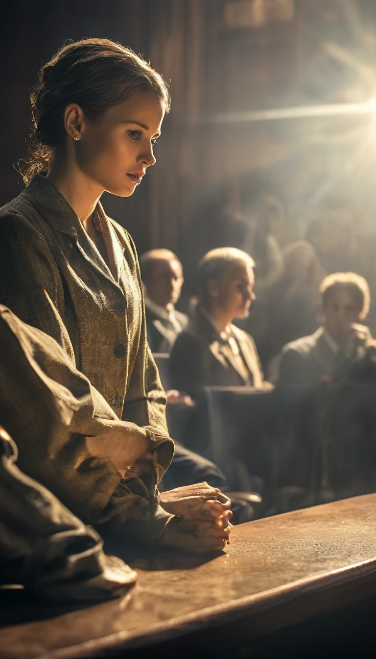 A courtroom scene where Civil Rights activists are defending their cause, background dark gold sun, hyper realistic, ultra detailed hyper realistic, photorealistic, Studio Lighting, reflections, dynamic pose, Cinematic, Color Grading, Photography, Shot on 50mm lens, Ultra-Wide Angle, Depth of Field, hyper-detailed, beautifully color, 8k