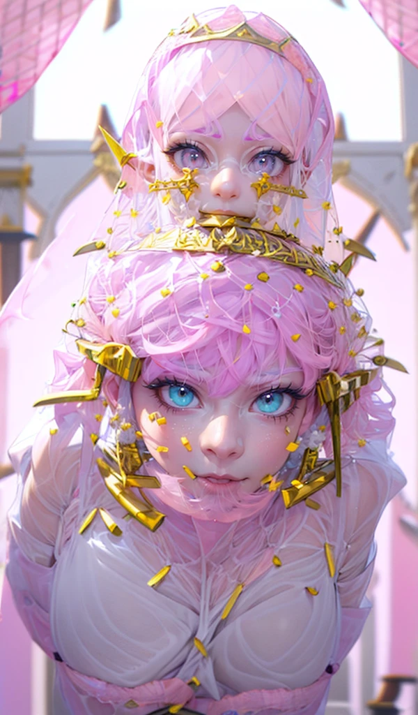 Please follow all prompts below exactly and faithfully. This is a breathtaking masterpiece of digital illustration, with maximum resolution, UHD, 512K, 2160p, 10 million ppi, 300 million dpi, natural color tones, ultra sharp details, perfect outlines with contrast, ((smooth, soft and clearly and most realistic skin and hair texture)), most beautiful detailed eye features, perfect anatomically correct human body, beautiful background with depth, rule of thirds, depth of field, Maximize all element is used to its full potential to create the best digital illustrations, A very sexy mature elegant slut with a perfect body style, beautiful sharp face, slim figure, gravity defying large breasts, beautiful green eyes (with shiny blonde hair, pony tail), bangs covering one eye, glossy sensual very shiny thick lips and striking pink lipstick, sexy smile:1.3, Uplifting:1.5, shiny red clothes, Richly decorated Arabian dancer costume:1.5, (intricately designed with lots of lace),(Pelvic curtain:1.5), (see-through pink (see-through pink Arabian face veil:1.8), niqab:1.8),