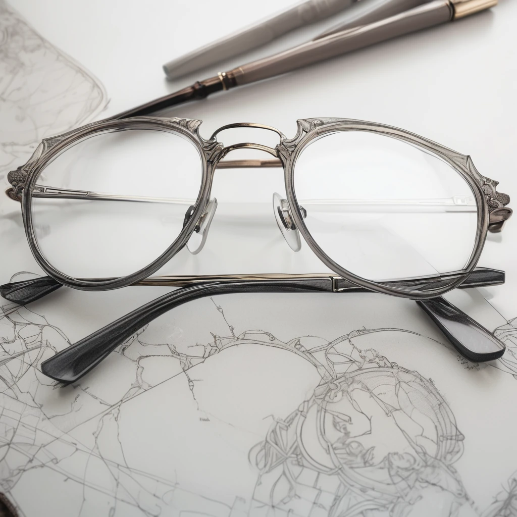 (detailed drawing) Eyeglass frames, gray tone