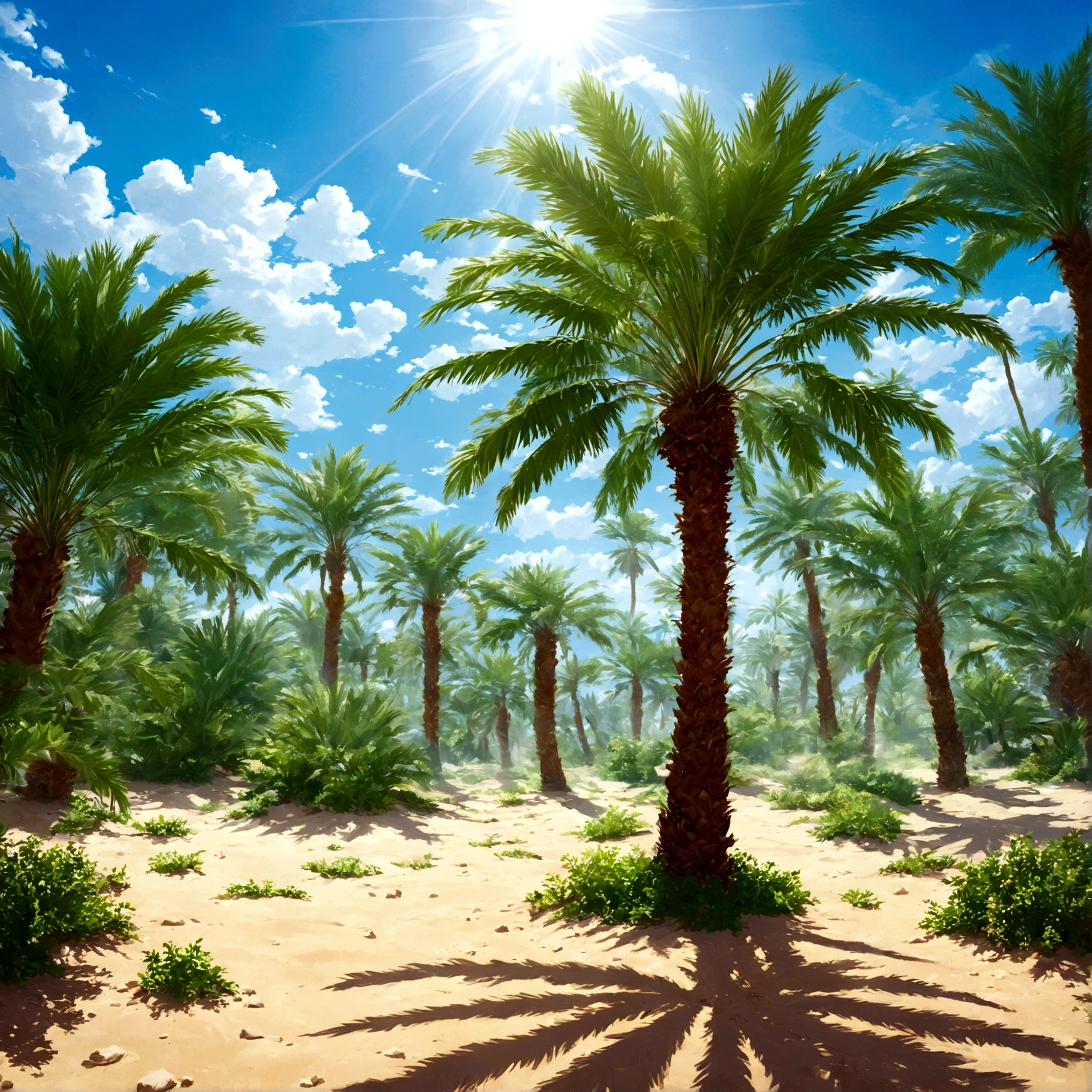 見渡す限りのdesert。The sun is shining mercilessly、Heat rises from the ground。In such a harsh environment、突如現れるoasis。Palm tree陰で休む人々、透き通ったspringの水、冷たくて甘いfruit… desertの暑さを経験したからこそ味わえる、「Highest!!」Moments of。Summer heat, ice, oasis, desert, Palm tree, spring, fruit, Highest, Refreshing feeling
