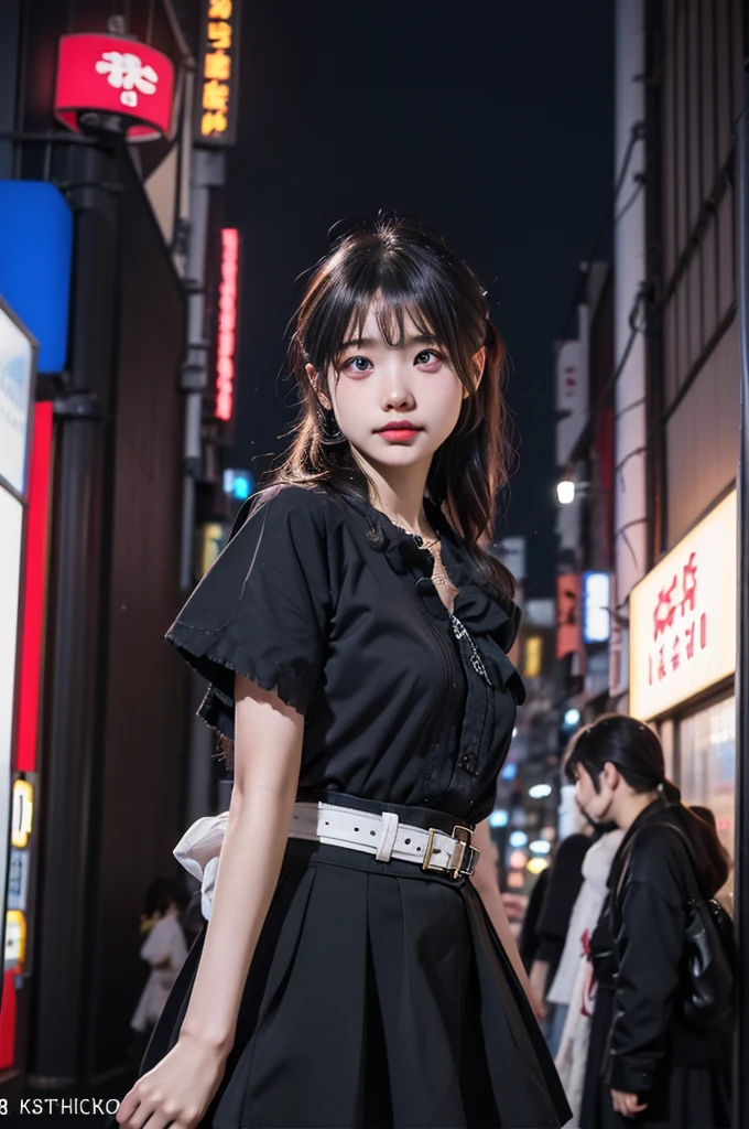 (Surreal, High resolution), (One Girl), (Very detailed美しい顔), Great face and eyes, (Highest quality:1.4), (Super detailed), (Very detailed CG 統合 8k 壁紙), Very detailed, High resolutionRAWカラー写真, Professional photography, Realistic portraits, Great face and eyes, Pink Eyes, (Fashion in Tokyo Kabukicho:1.3), (Fashion in Tokyo Kabukicho:1.2), mini skirt, Brown Hair, Depth of written boundary, Midnight Kabukicho (squat:1.1), (:1.4), (((Bokeh))), Depth of written boundary, (View from below:1.15),Wearing a black mask