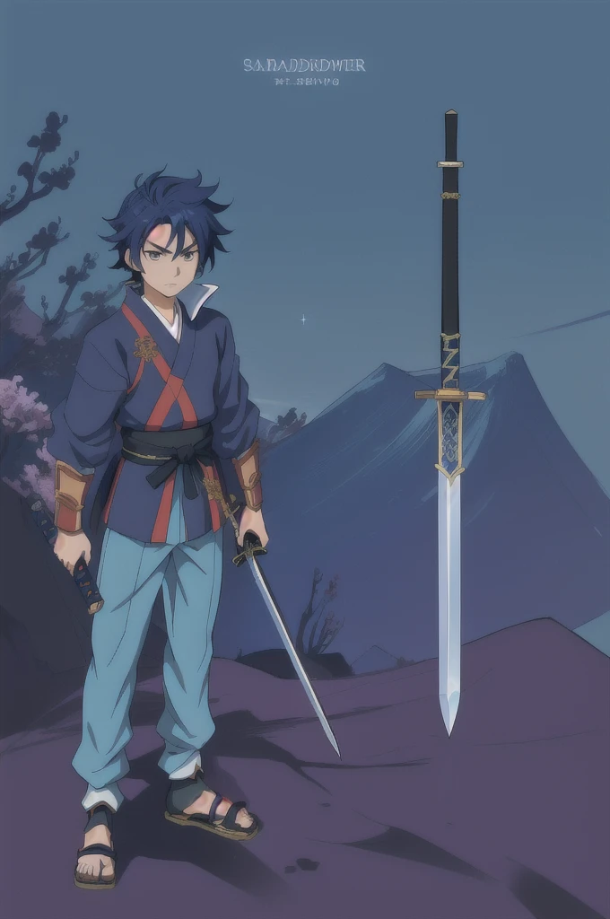anime boy with sword and sword in hand standing in front of a space background, anime fencer, anime style character, swordsman, anime stylized, stylized anime, anime stile, epic anime style, samurai, in japanese anime style, katana in display