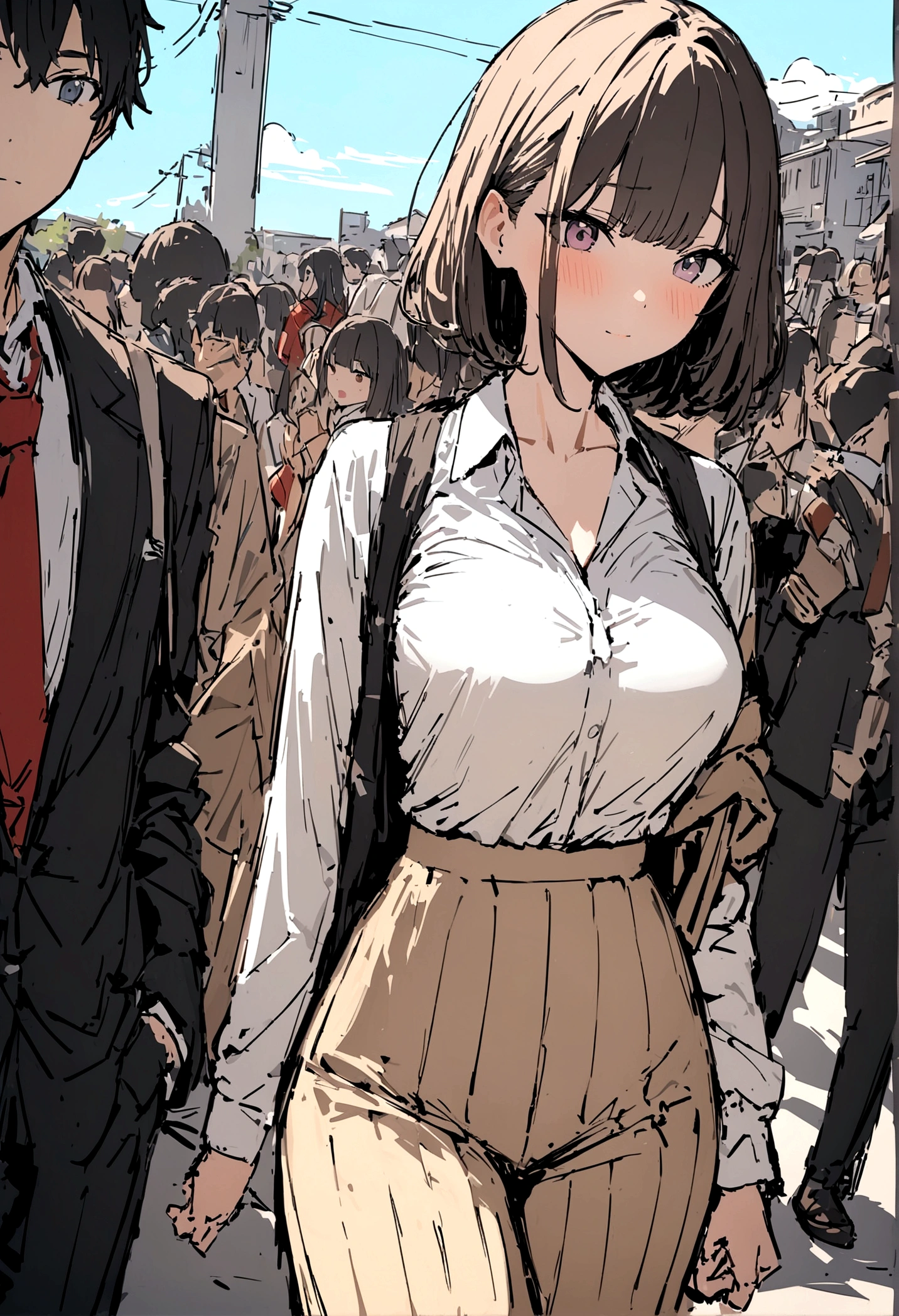 masterpiece,最high quality,Very detailed,High resolutionの背景,8K,High resolution,high quality,break,School,high ,Cultural Festival,Male and female couple,Lightly dressed Japanese manga style, sketch, Colored pencil.