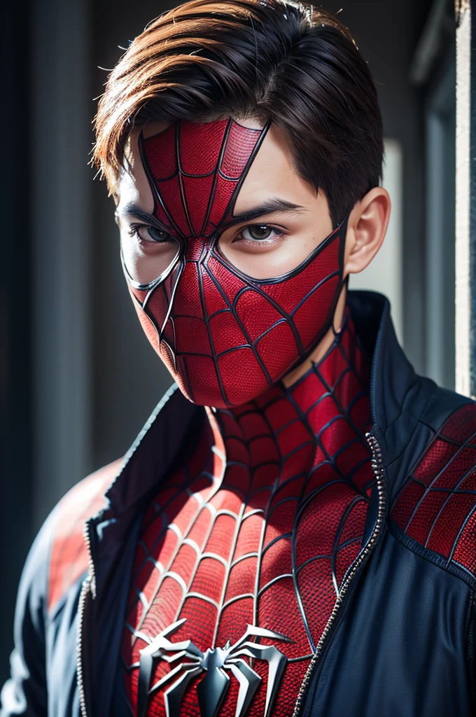 Spiderman Pictures, No mask, 20th Generation, good looking, Detailed face, looking at the camera, Portraiture, 8K Ultra HD, high quality