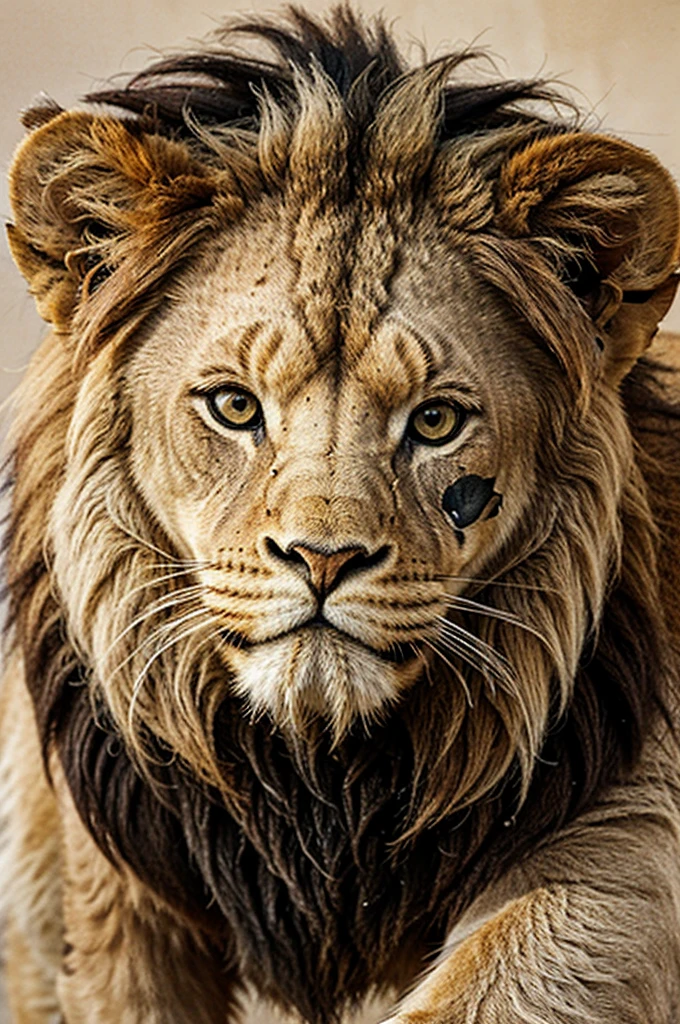 Close-up of a drawing of a lion with a heart, High-quality sketch art, 2D lion in full growth, Half-lev, lion&#39;s head, realistic tattoo drawing, realism Tattoo sketch, third lion&#39;s head, 3D design for tattoo, Tattoo sketch, Tattoo sketch, High-quality sketch, Realistic tattoo design, The body of a lion, Wild Pencil Style, airbrush illustration, the drawing is drawn with one line

