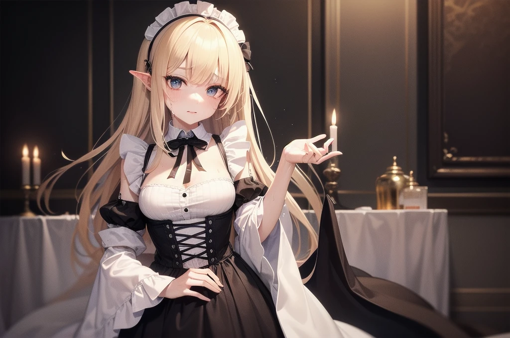 Always detailed face, Perfect lighting, Extremely detailed CG, (Perfect hands, Perfect Anatomy),Very detailed,　Long Hair Straight Hair、Dark Gothic Makeup、Dark smile、Restless Palace、Expression of sexual arousal、The beauty of fragrance、22 years old、liar、charm、Embarrassed look、Dark Gothic、Maid clothes、Bell Sleeves、Wizard Sleeve、Obscene language、Stained Glass Background、Tabletop、Highest quality、Sweat glistens on my chest、Drunk face、Maid clothes不思議な、Noble、Gothic Fashion、The body is wet and shiny、I&#39;m sweating a lot、Large Breast Size、Loving smile、Twin tail hair、Platinum Blonde Hair、Jet black frill skirt、Shadow、Gothic bed covered with roses、Transcendental Enchantment is temporarily disabled、A pause in crawling、charm的な脚、Knee-high socks、Thigh-high socks、lace trim bra, lace trim panties, Pink Lingerie, Lace-trimmed legwear, Black lace, Side tie panties, satin panties, garter belt, Good elevator, 　The whole body is covered in oil and has a glossy appearance.　Steam is coming out of my whole body　Steam like a sauna room fills the screen..　White breath from the mouth