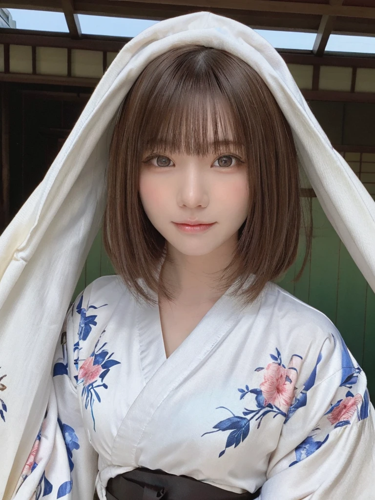 One Girl, (Beautiful girl, Delicate girl:1.3), (16 years old:1.3),
break, (Kyoto, Kiyomizu temple, Large panorama:1.2),
break, (White floral kimono:1.3),
break, Very beautiful eyes, (Symmetrical eyes:1.3),
break, Small breasts, Brown eyes, Parted bangs, Brown Hair, (Upper teeth, The best smile:0.2),
break, (Eyes and facial details:1.0),
break, (masterpiece, highest quality, Super detailed, Detailed face, 8k)