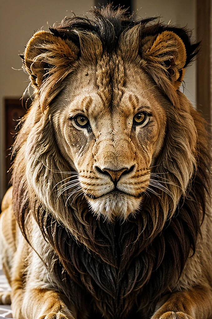 Close-up of a drawing of a lion with a heart, High-quality sketch art, 2D lion in full growth, Half-lev, lion's head, realistic tattoo drawing, realism Tattoo sketch, third lion's head, 3D design for tattoo, Tattoo sketch, Tattoo sketch, High-quality sketch, Realistic tattoo design, The body of a lion, Wild Pencil Style, airbrush illustration, the drawing is drawn with one line,BLACK AND WHITE IMAGE