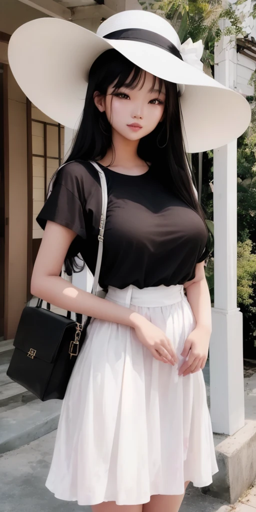 there is a woman in a white dress and a hat posing for a picture, asian girl, beautiful asian girl, korean girl, beautiful asian woman, an asian woman, asian, asian woman, gorgeous young korean woman, beautiful south korean woman, sexy girl, asian female, young asian girl, asian women, half asian, beautiful young korean woman, korean woman, japanese model, black t-shirt