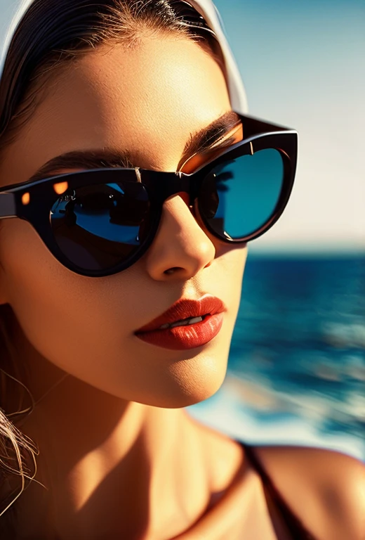 a low angle shot of a pair of sunglasses on the sand of a beach, waves in the background, full moon night, the sunglasses reflecting the moon, black and white lineart, high contrast, dramatic lighting, cinematic, minimalist, detailed texture, intricate design, moody atmosphere, photorealistic, 8k, masterpiece