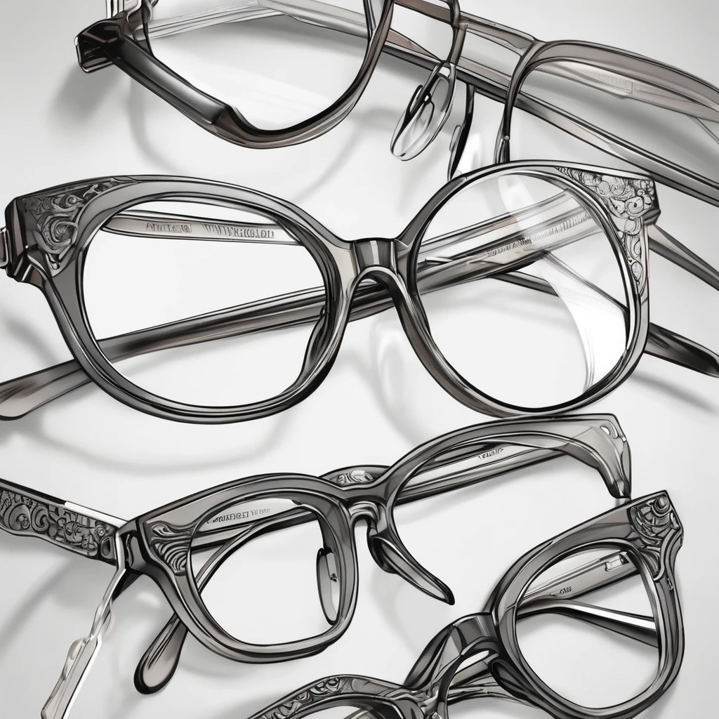 (detailed drawing) Eyeglass frames, gray tone