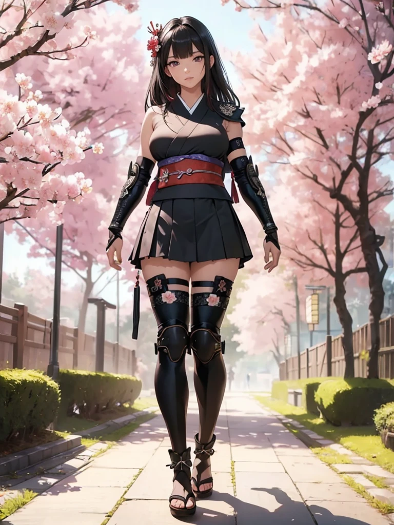 ((1girl, solo)), beautiful body, (perfect anatomy, perfect body, perfect hands, perfect legs), (five fingers:1.5), natural proportions, sexy body, (((large breasts))), cowboy shot BREAK
((extremely detailed face)), (beautiful detailed eyes:1.6), (realistic pupils, realistic iris:1), expressive eyes, looking at viewer, (clear eyes:1.3), (hyperrealistic:1.2), (detailed skin texture:1.2), smooth skin, (black hair:1.5), (red eyes:1.3), long hair, (straight hair:1.5), (((bangs))), ((blunt bangs)), hair ornament, hair flower, (detailed lips:1.2), (attractive lips:1.1), (glossy lips:1.1), (parted lips), perfect face, perfect eyes, seductive look BREAK
Samurai, japanese clothes, (short kimono:1.5), sleeveless, elbow gloves, (arm guard:1.5), (micro mini skirt:1.5), pleated skirt, black skirt, zettai ryouiki, thighs, black thighhighs, (greaves:1.3), skindentation, tassel, shimenawa BREAK
Outdoors, day, (spring:1.3), (((cherry blossoms))), nature, ((trees)), forest, (((ancient japan))), medieval fantasy BREAK
(masterpiece:1.5), anime-style, top quality, best quality, (beautiful and aesthetic:1.2), (ultra detail:1.5), Ultra-detailed depiction, Ultra-precise depiction, extremely detailed 8k illustration, high resolution, (highly detailed shading:1.2), (realistic lighting:1.4), perfect lighting, vibrant colors, dynamic tones, striking hues, 8k, absurd resolution, perfect shadows, hdr, UHD, ambient lighting, realistic, ultra-realistic, photo realistic, highly detailed, rich detail, luminous colors, fine texture, intricate design, professional illustration, (soft light:1.2), (illustration:0.7)