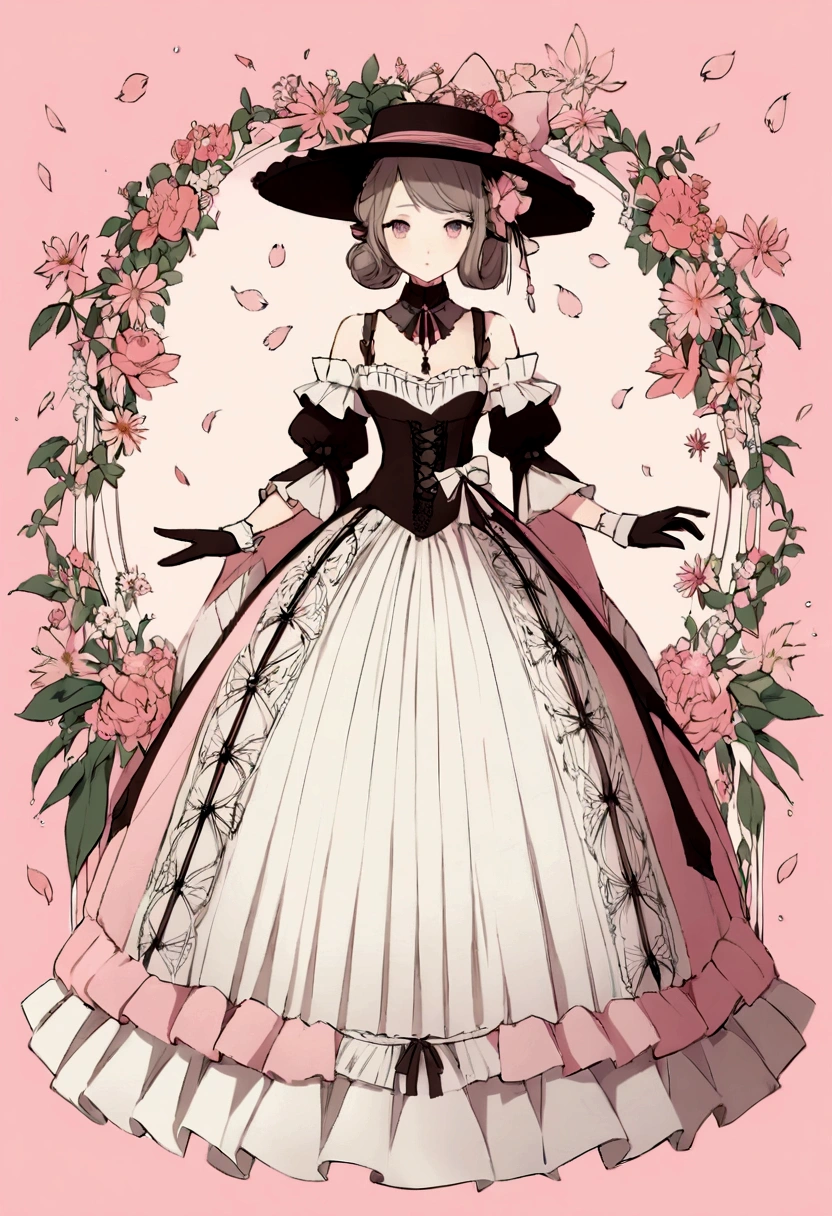 (Masterpiece), (best quality), illustration of Victorian Girl、kawaii girl、aniime、 1. **lo fashion**: Victorian fashion is characterized by dressy and elegant design。Ruffles and laces、corsets、Try incorporating elements such as long dresses。 2. **hairstyle on**: Women's hairstyles in the Victorian era are often complex and delicate。Upstyling and curling、It is also a good idea to add ribbons and floral ornaments to the hair.。 3. **Features**: girl features with soft features、Beautiful、kawaii、intelligent Beatty, Beautiful 5. **accessorized**: Accessories played an important role in the Victorian era。Hats、gloves、umbrellas, etc.、By drawing accessories with attention to detail、You can give your character personality。 Nice dress、florals、Luxurious costumes、PastelColors, (shining brightly), ((dazzling)), (floating a lot of flower petals, ((2D)), ((paper art))
