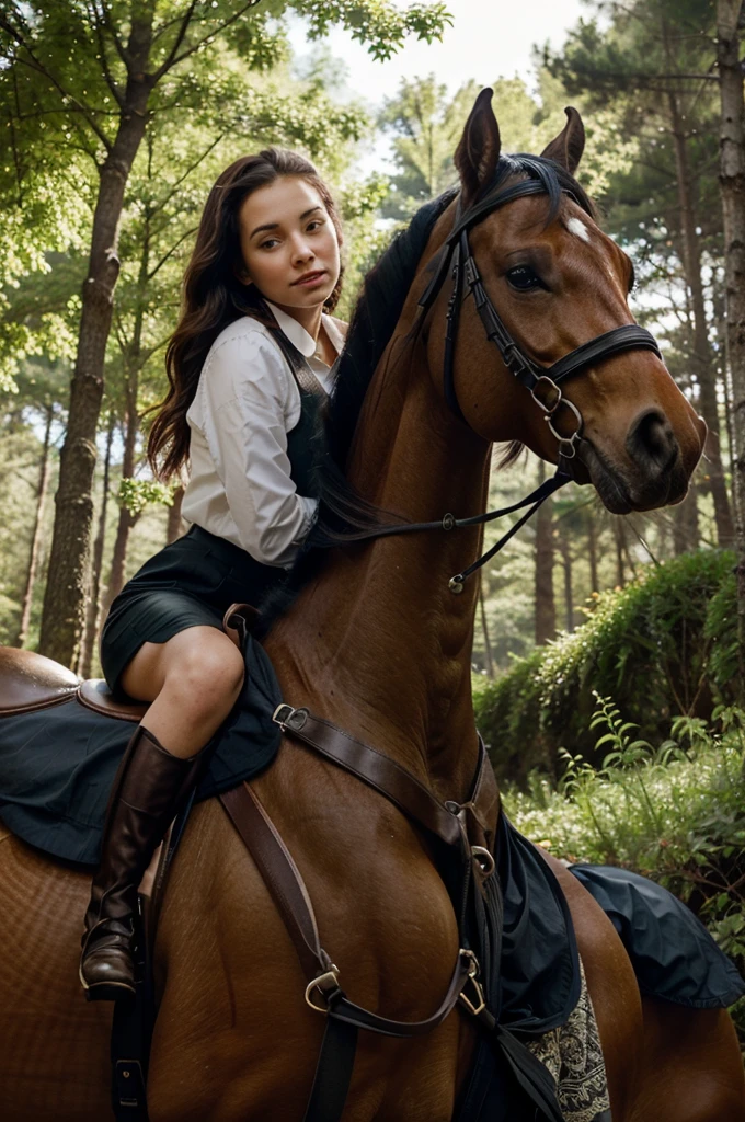 girl riding a horse in a picturesque forest