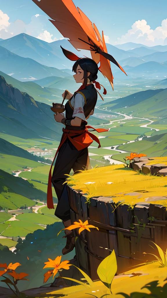 The warrior searches for rare Chinese herbs in the valley.