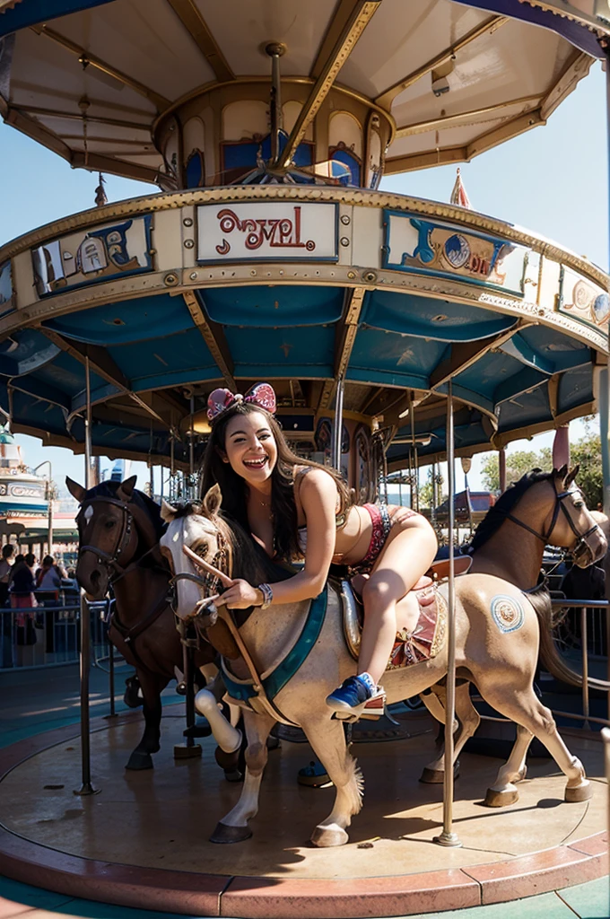 minnie ears 18 years young big tits on disneyworld, big ass thong skimpy slutty and thong big ass g string, with no extra buildings blocing the castle, hd,realistic detailed, full body, minnie thong with polkadots, other people around