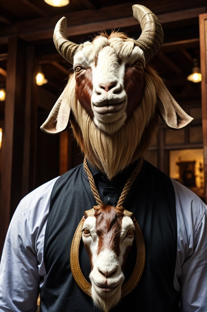 There is a man wearing a goat mask, 肥胖 Tear Satanic creature, Satan&#39;s Body, Villain wearing red ghost mask,  Tear Satan, Ron DeSantis as Satan, Male demon with horns, Tom Waits as Hellboy, Full body devil, Covered with red mucus, Felix Englund Style

