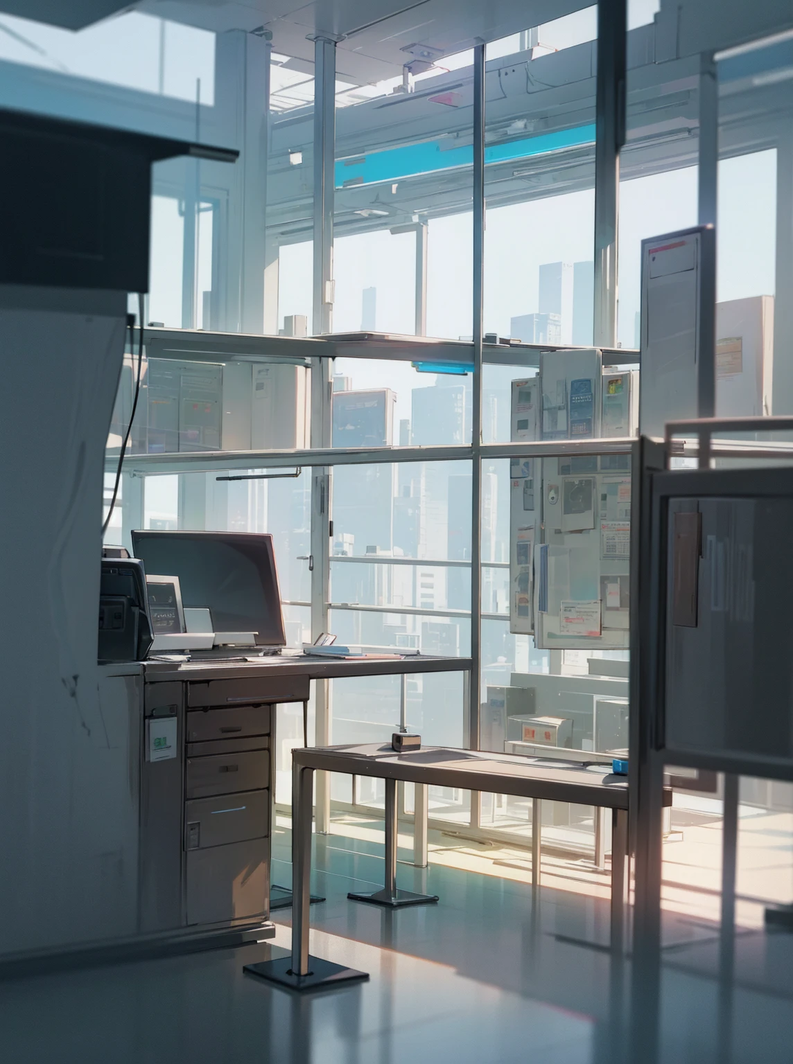 office, The office of the future, futuristic design, large desk, wall with paintings and diplomas, Glossy floor, hlLarge spacious windows, outside the window you can see a futuristic city with multi-story office buildings, starships fly, 16 thousand. ue5. Ultra slim, 8 k, HDR, product photography, depth of field, Nikon D850, Ultra realistic, no contrast, pure sharp focus, professional, There is no blur, Bright office, Light shades, view from the floor, even more modern, office from the future, luxurious executive office