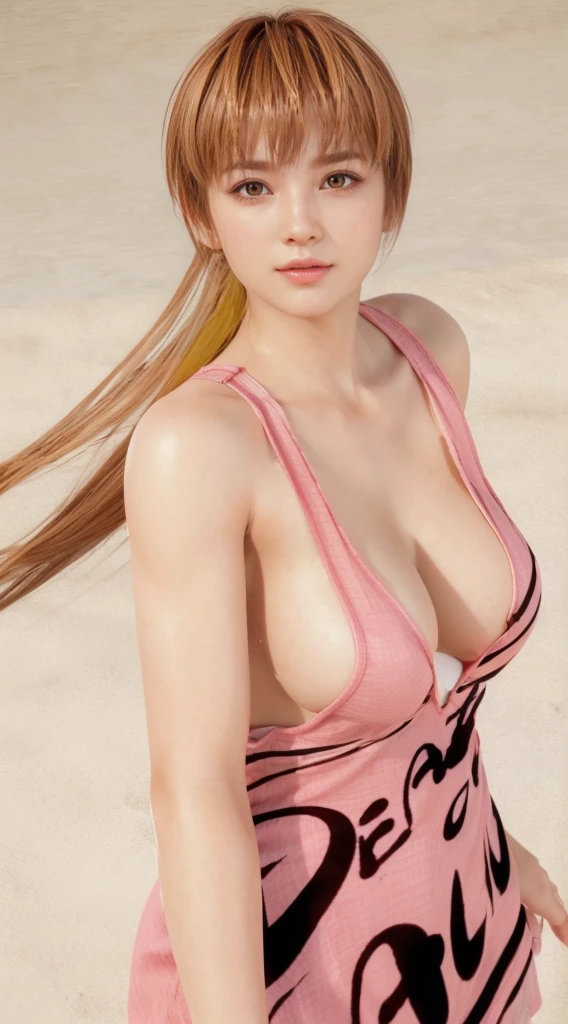 Kasumi, brown eyes, (best quality, ultra-detailed), (realistic:1.37), beautiful and detailed face, ultra-realistic texture, delicate face, delicate body, red lipstick, bright colors. High definition, 8K.