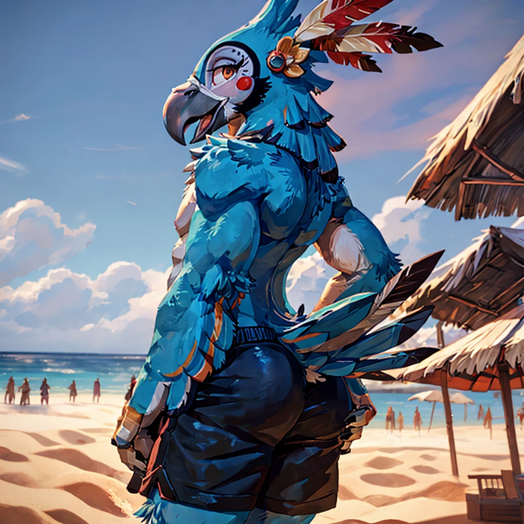 ,4k, 8k, raytracing, photorealistic, realistic, shaded, extreme detail quadruped, detail, detailed, extreme detail, 8k, real, realistic, crisp, sharp, high quality, shadows, raytracing, volumetric light, bloom by nurinaki, beach, (solo), girly, femboy, male, tail up, tailfeathers, feminine body, rear view, presenting butt, twink, thights, grabbing butt, surprised, horny, white eagle, avian, bird,((kass(tloz)) masterpiece, best quality, beautiful eyes, looking at viewer, swimtrunks, topless,