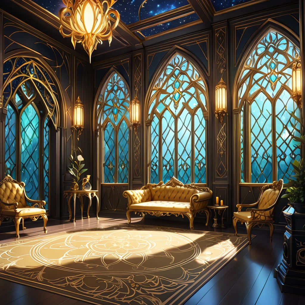 masterpiece, best quality, good quality, Fantasy aesthetics, Highly detailed, shadowverse style, background, background only, elven room interor, elven aesthetic, golden majestic design